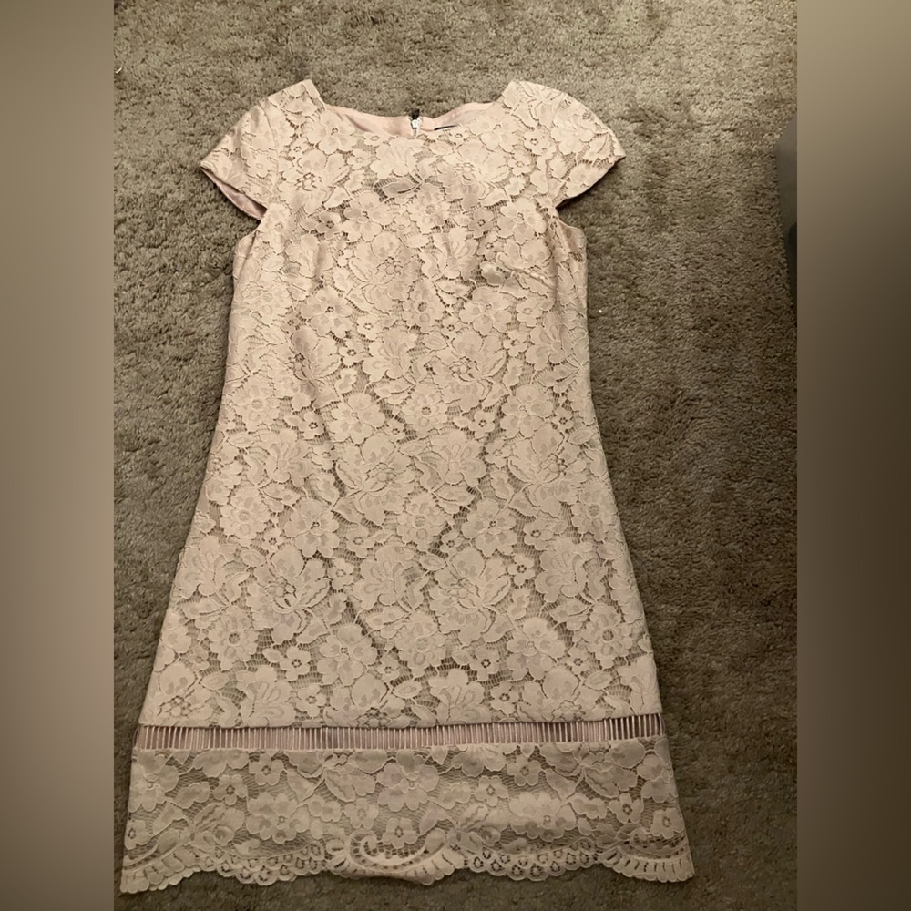 Vince Camuto Elegant Lace Dress in Beige